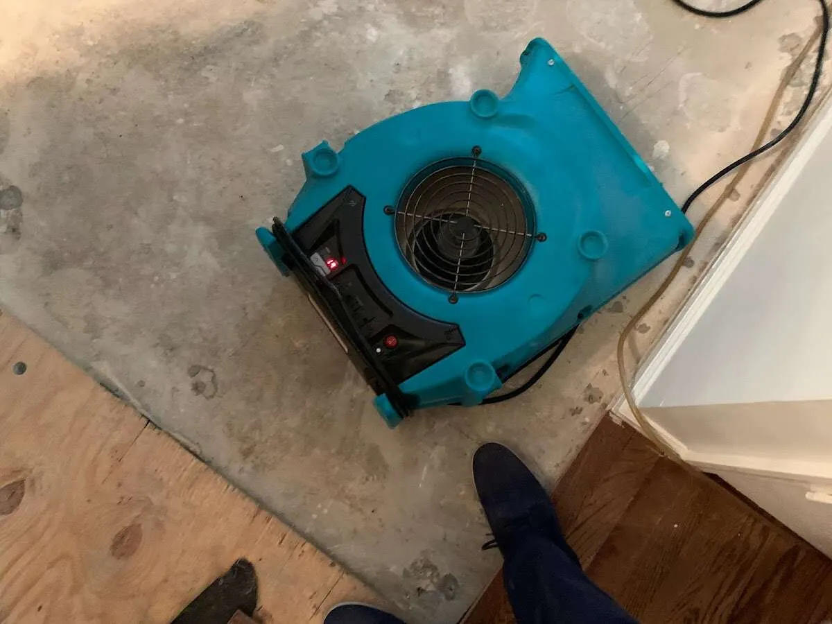 Air mover drying subfloor during Leak Detection & Repair in Cocoa